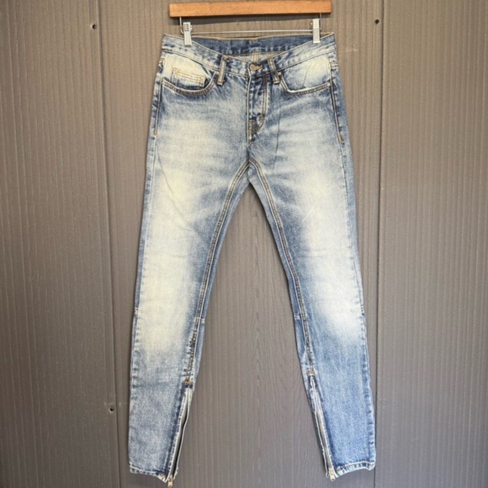 MNML Stone Wash Blue Denim Ankle Zipper Skinny Jeans Mens Size 28